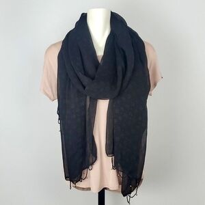 Crepe Black Scarf Wrap Oversized Semi Sheer  Beaded Border